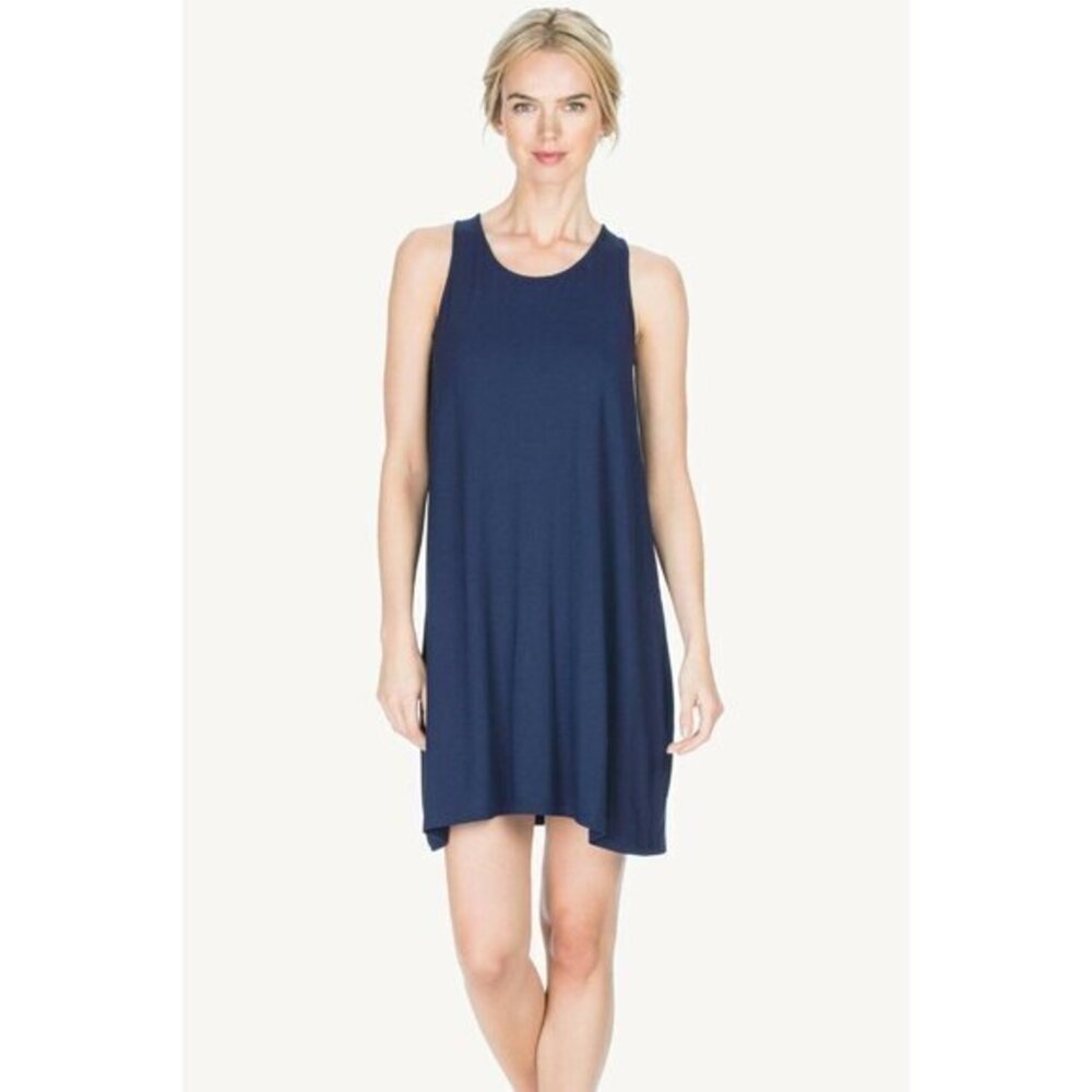 Lilla P Navy Mini Dress Back Neck Tie Jersey A Line Dress SZ S NWT $148